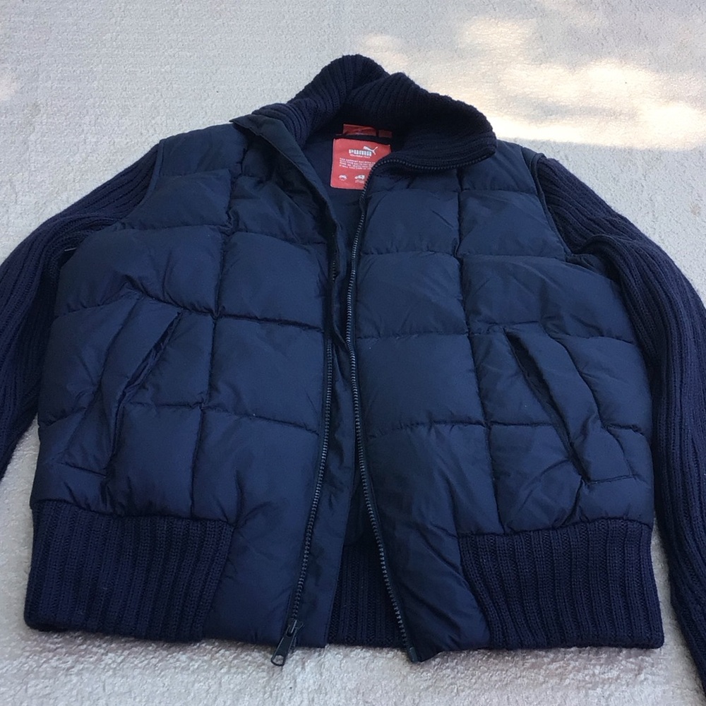 Puma Navy Quilted Jacket with Ribbed Accents